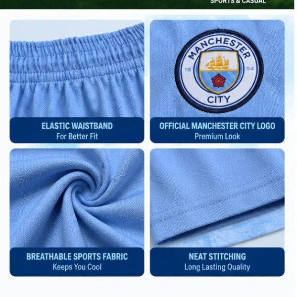 Manchester City Sky Blue Football Shorts side view