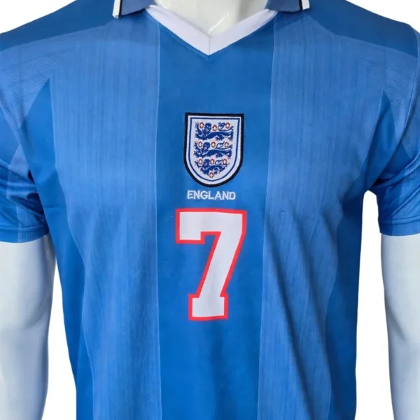 England 2002 Beckham 7 Blue Football Jersey side view