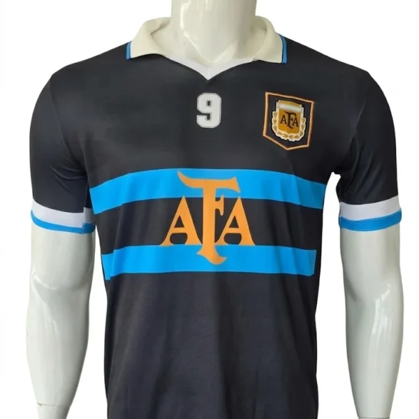 Argentina #9 Black & Blue Retro Jersey side view